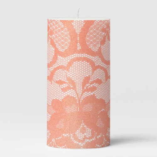 Coral Royal Rose Floral Antonietta Glam Pillar Candle