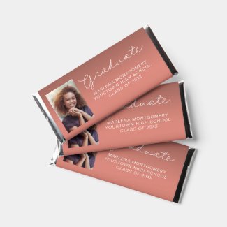 Coral Rust Graduation Name School Year Photo  Hershey Bar Favors