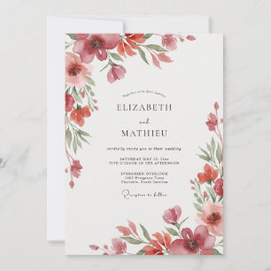 Coral Rust Poppy Wedding Invitation