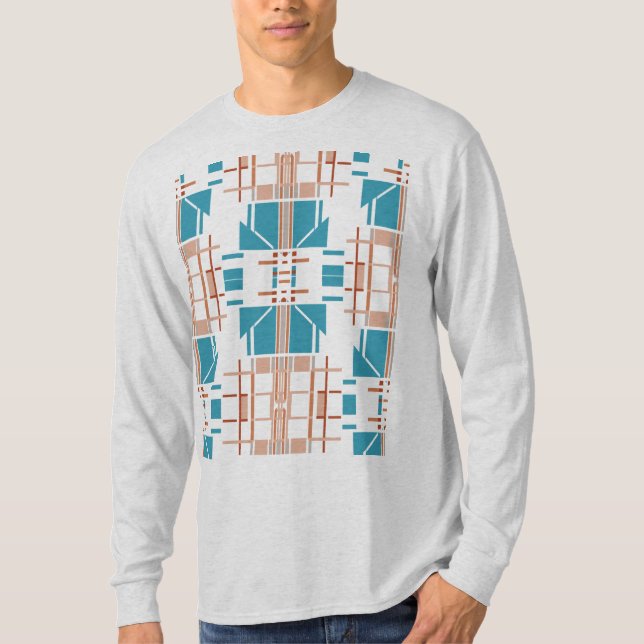 Coral Rust Turquoise Southwest-inspired Geometric T-Shirt (Front)
