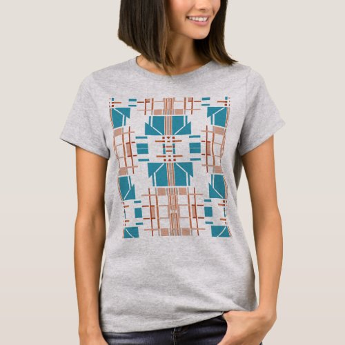 Coral Rust Turquoisel Symmetrical Geometric Motif  T_Shirt