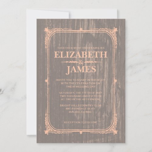 Coral Rustic Barn Wood Wedding Invitations