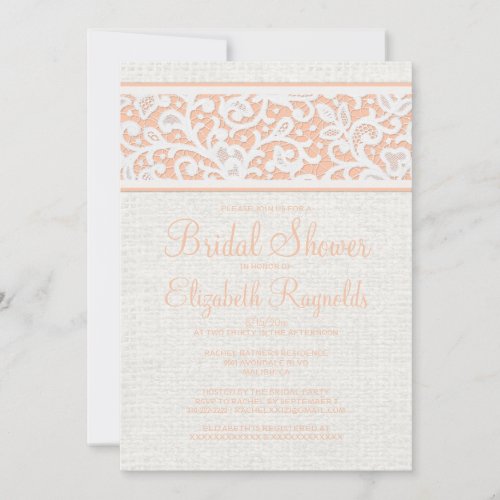 Coral Rustic Burlap Linen Bridal Shower Invitation