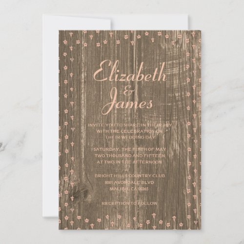 Coral Rustic Country Barn Wood Wedding Invitations