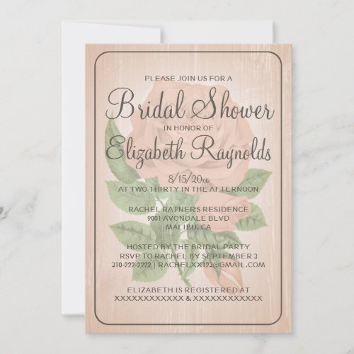 Coral Rustic Floral Bridal Shower Invitations