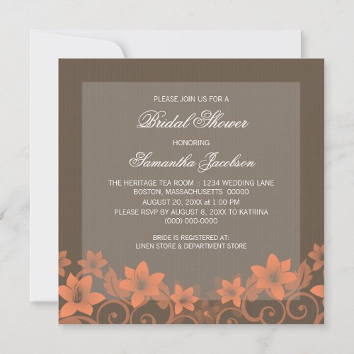 Coral Rustic Floral Bridal Shower Invite