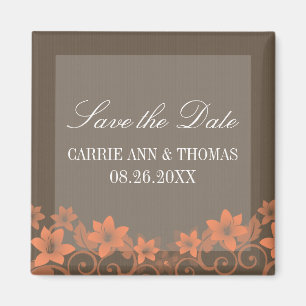 Coral Rustic Floral Save the Date Magnet
