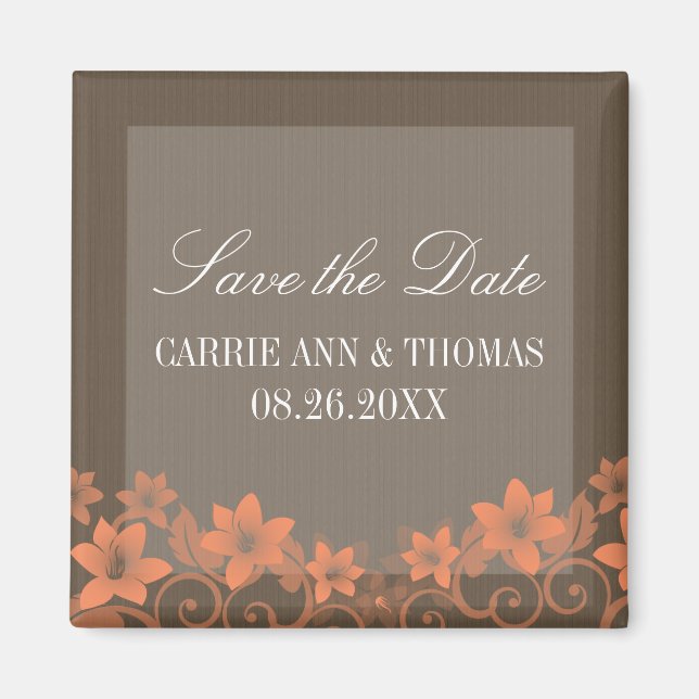 Coral Rustic Floral Save the Date Magnet (Front)