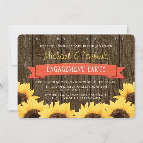 CORAL RUSTIC SUNFLOWER ENGAGEMENT PARTY INVITATION