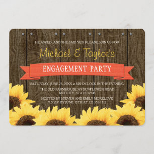 CORAL RUSTIC SUNFLOWER ENGAGEMENT PARTY INVITATION
