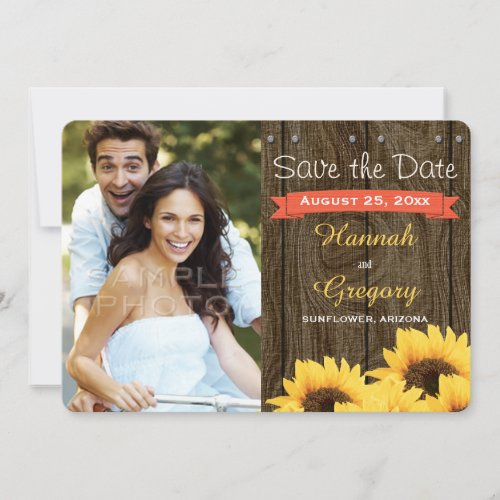 CORAL RUSTIC SUNFLOWER SAVE THE DATE CARD