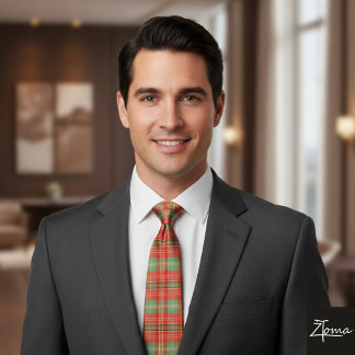 Coral & Sage Plaid Neck Tie