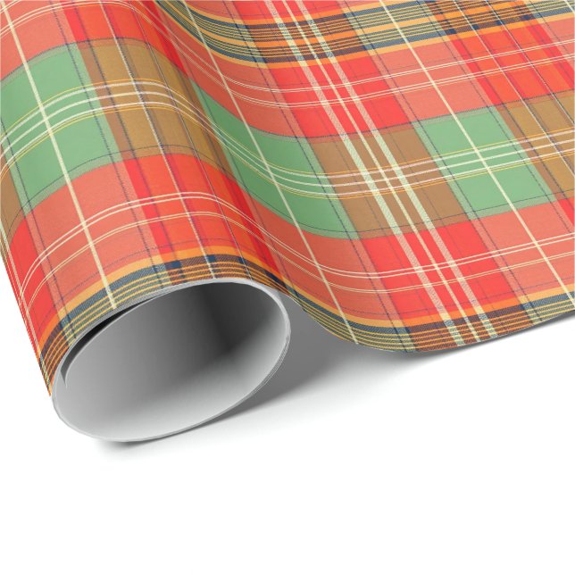 Coral & Sage Plaid Wrapping Paper (Roll Corner)
