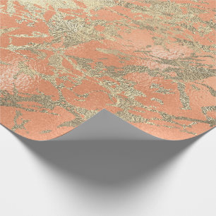 Coral Salmo Champaigne Gold Marble Metallic Stroke Wrapping Paper