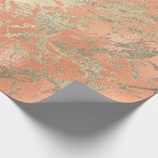 Coral Salmo Champaigne Gold Marble Metallic Stroke Wrapping Paper (Corner)