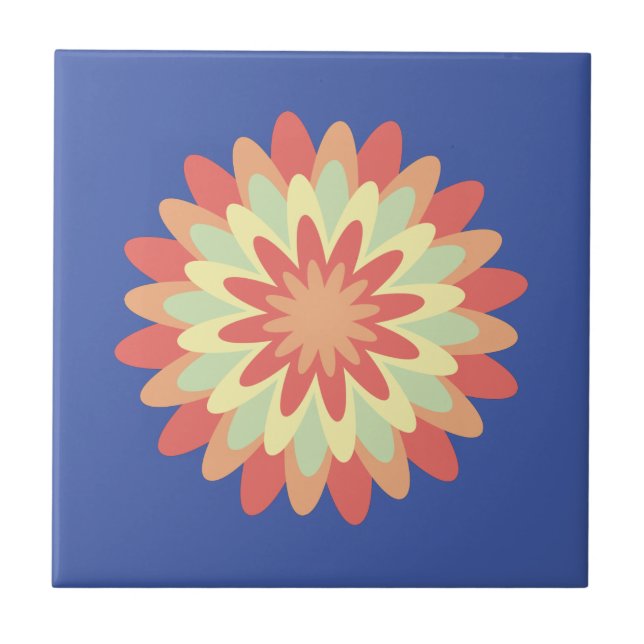 Coral, salmon, banana yellow, mint flower    ceramic tile (Front)