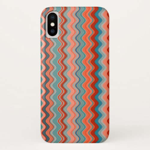 Coral Salmon Orange Blue Wavy Zigzag Pattern iPhone XS Case