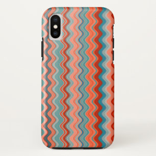 Coral Salmon Orange Blue Wavy Zigzag Pattern iPhone XS Case