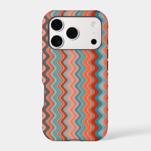 Coral Salmon Orange Blue Wavy Zigzag Pattern Iphone Case (Back)