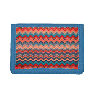 Coral Salmon Orange Blue Wavy Zigzag Pattern Tri-fold Wallet