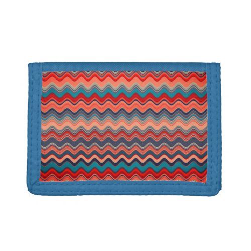 Coral Salmon Orange Blue Wavy Zigzag Pattern  Trifold Wallet