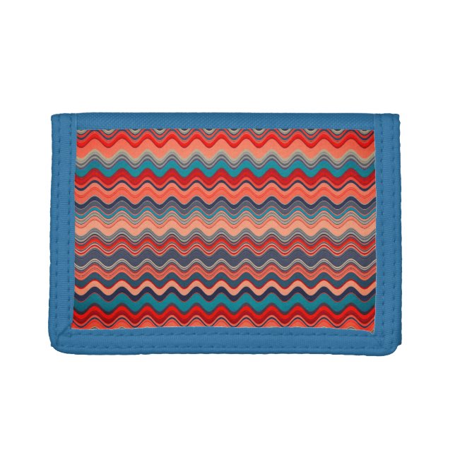 Coral Salmon Orange Blue Wavy Zigzag Pattern  Trifold Wallet (Front)