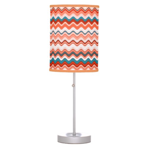 Coral Salmon Orange Turquoise Wavy Zigzag Pattern Table Lamp