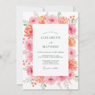 Coral Salmon Peony Wedding Invitation