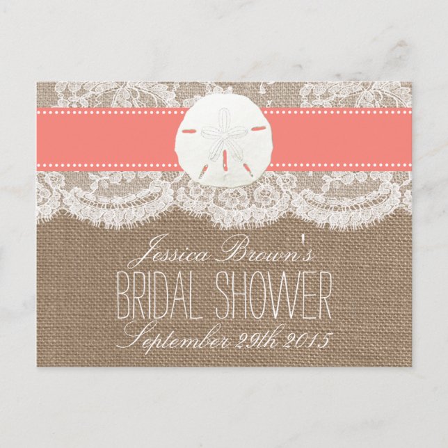Coral Sand Dollar Beach Bridal Shower Recipe Cards (Front)