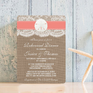 Coral Sand Dollar Beach Wedding Rehearsal Dinner Invitation