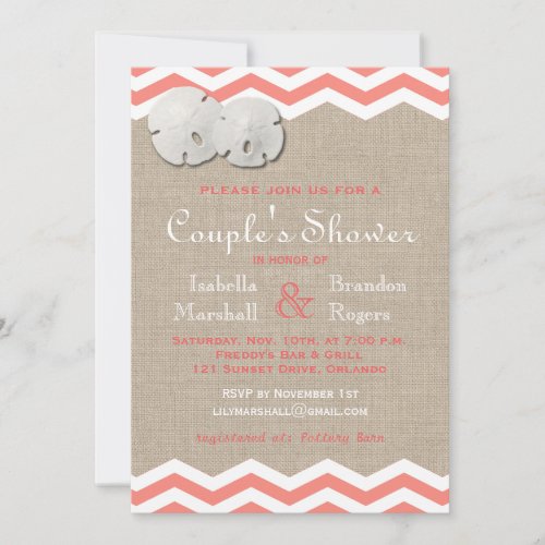 Coral Sand Dollar  Chevron Couples Shower Invite