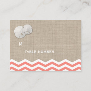 Coral Sand Dollar Chevron Place Card
