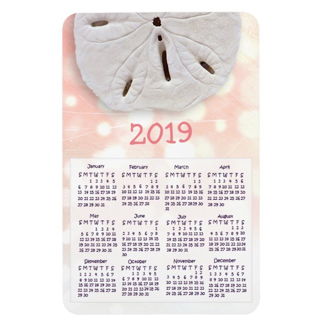 Coral Sand Dollar Mini Magnet Calendar (Vertical)