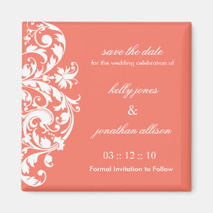 Coral Save the Date Wedding Magnet