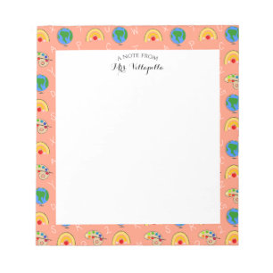 Coral School Supplies and Alphabet Pattern Notepad
