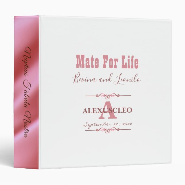 Coral Script with Monogram 3 Ring Binder (Front/Spine)