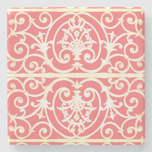 Coral scrollwork pattern stone coaster (Front)