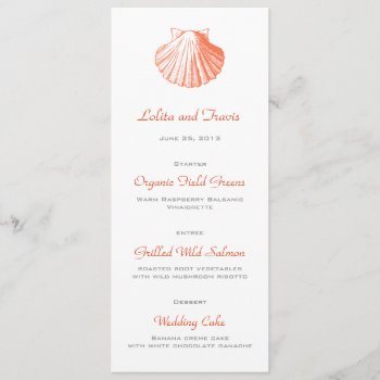 Coral Sea Shell Wedding Menu Card by OddballAffairs at Zazzle