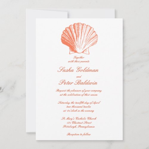 Coral Sea Shells Wedding Invitation
