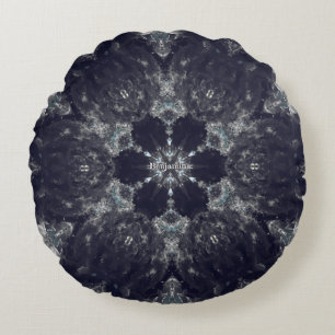 Coral Sea Star Mandala Black Gray Purple Hues Round Pillow