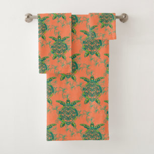 Coral Sea Turtle Under the Sea Towel Set