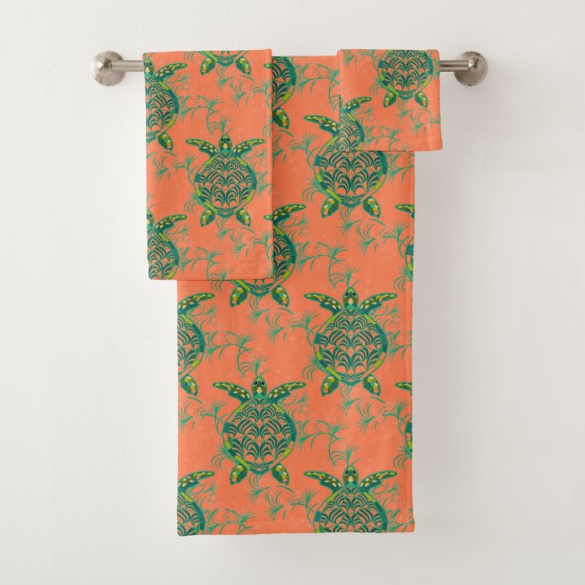 Coral Sea Turtle Under the Sea Towel Set (Insitu)
