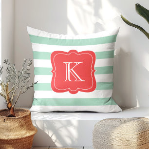 Coral & Seafoam Custom Monogrammed Throw Pillow