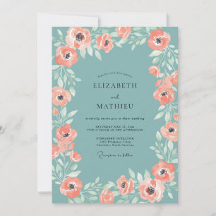 Coral Seafoam Peony Wedding Invitation