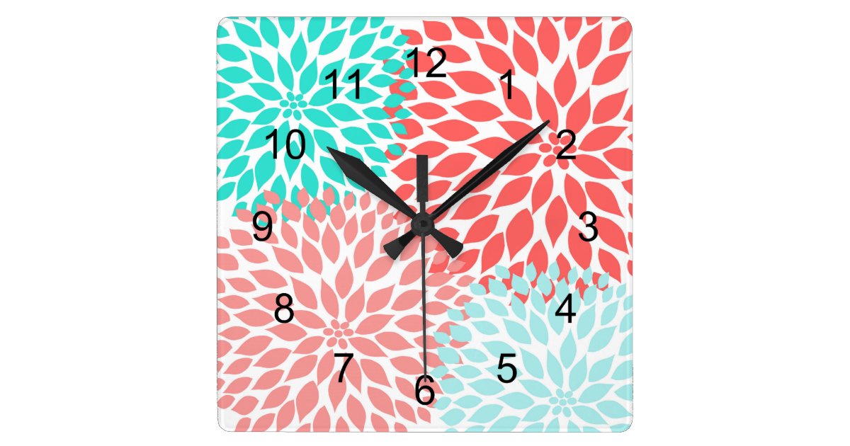Coral Seafoam Teal Dahlia Home Decor Wall Clock Zazzle Com