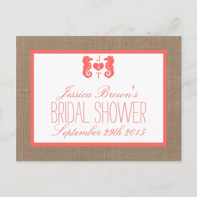 Coral Seahorse Beach Bridal Shower Recipe Cards (Front)