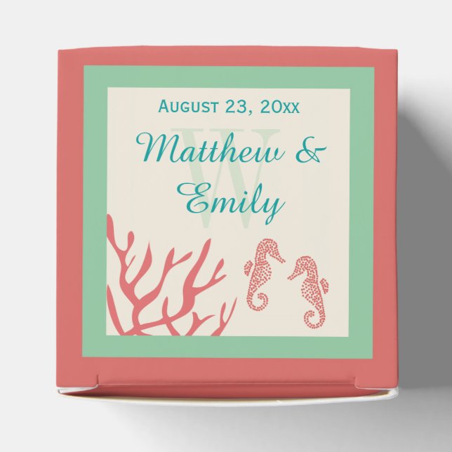 Coral Seahorse Destination Wedding Favor Boxes (Top)