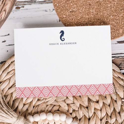 Coral  Seahorse Personalized Stationery Flat Note Card