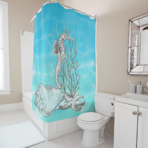 Coral Seahorse Starfish Ocean Decor Shower Curtain