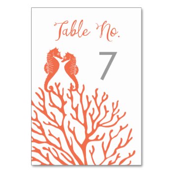 Coral Seahorse Table Number Cards by charmingink at Zazzle